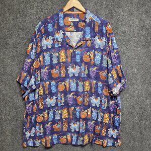 Tommy Bahama Shirt Mens 3XLB Button Up Tiki Cocktail Hula Girl AOP Hawaiian Blue